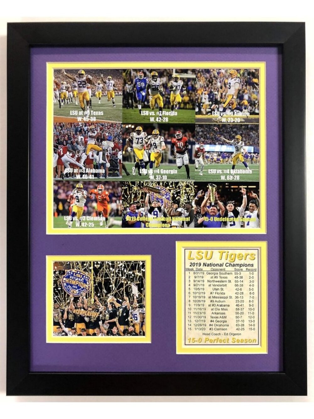 Framed 12x15 LSU Tigers National Champions Photo - Perfect Season, Ranked Wins
